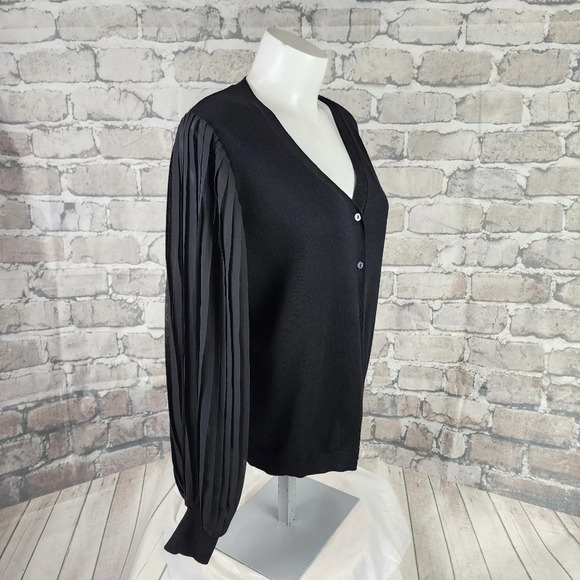 Adrianna  Papell Sheer Pleated Bishop Sleeve Cardigan Black Size Large - Picture 5 of 14